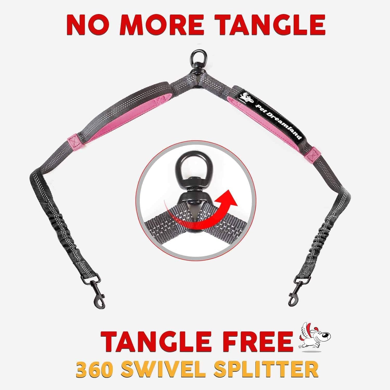 Exquisite Hands Free Dual Dog Leash for Medium Dogs. Trending Waist Leash for Walking 2 Dogs No Tangle. You Will Absolutely Love This Amazing Double Dog Gear (Dark Grey & Pink)