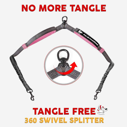 Exquisite Hands Free Dual Dog Leash for Medium Dogs. Trending Waist Leash for Walking 2 Dogs No Tangle. You Will Absolutely Love This Amazing Double Dog Gear (Dark Grey & Pink)