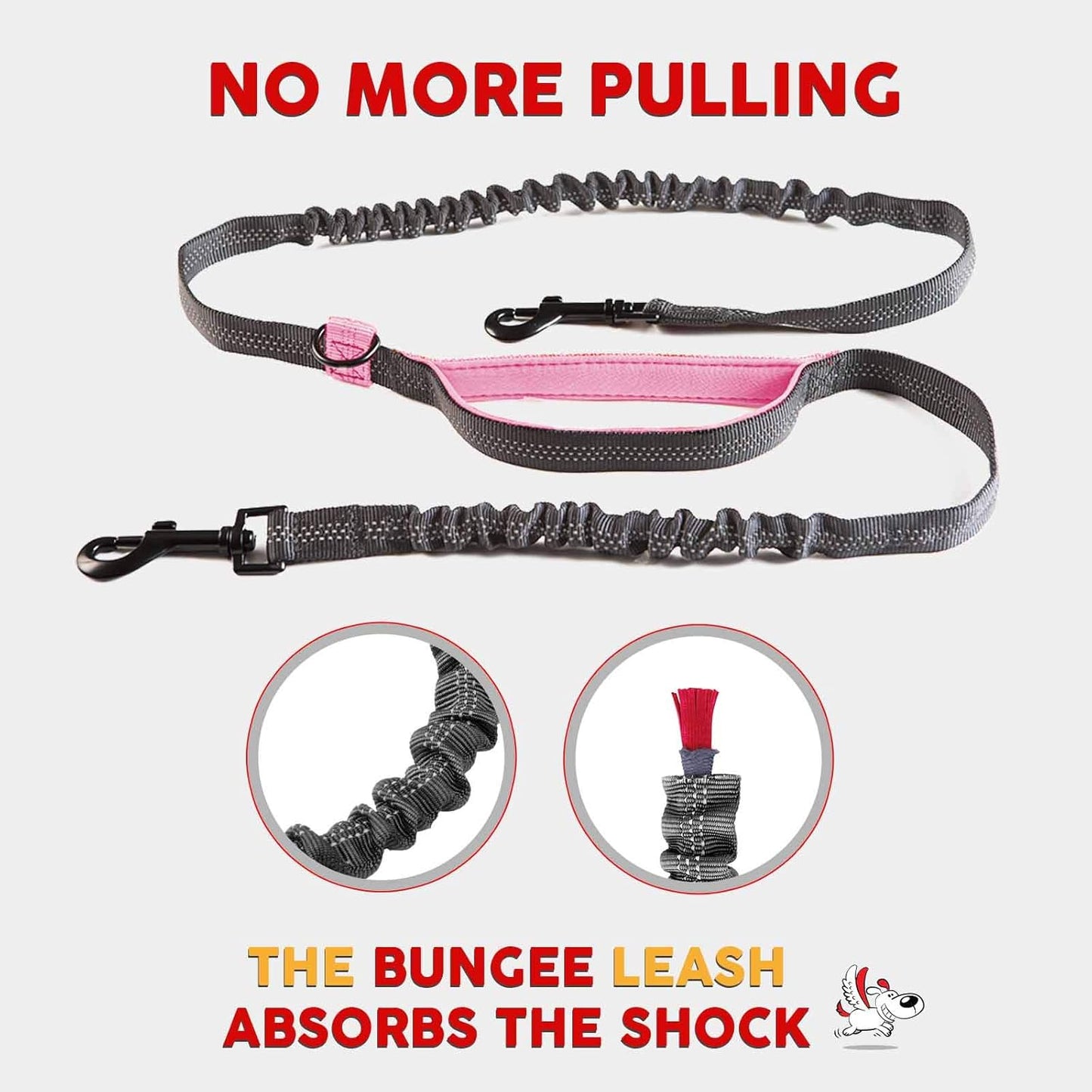 Exquisite Hands Free Dual Dog Leash for Medium Dogs. Trending Waist Leash for Walking 2 Dogs No Tangle. You Will Absolutely Love This Amazing Double Dog Gear (Dark Grey & Pink)