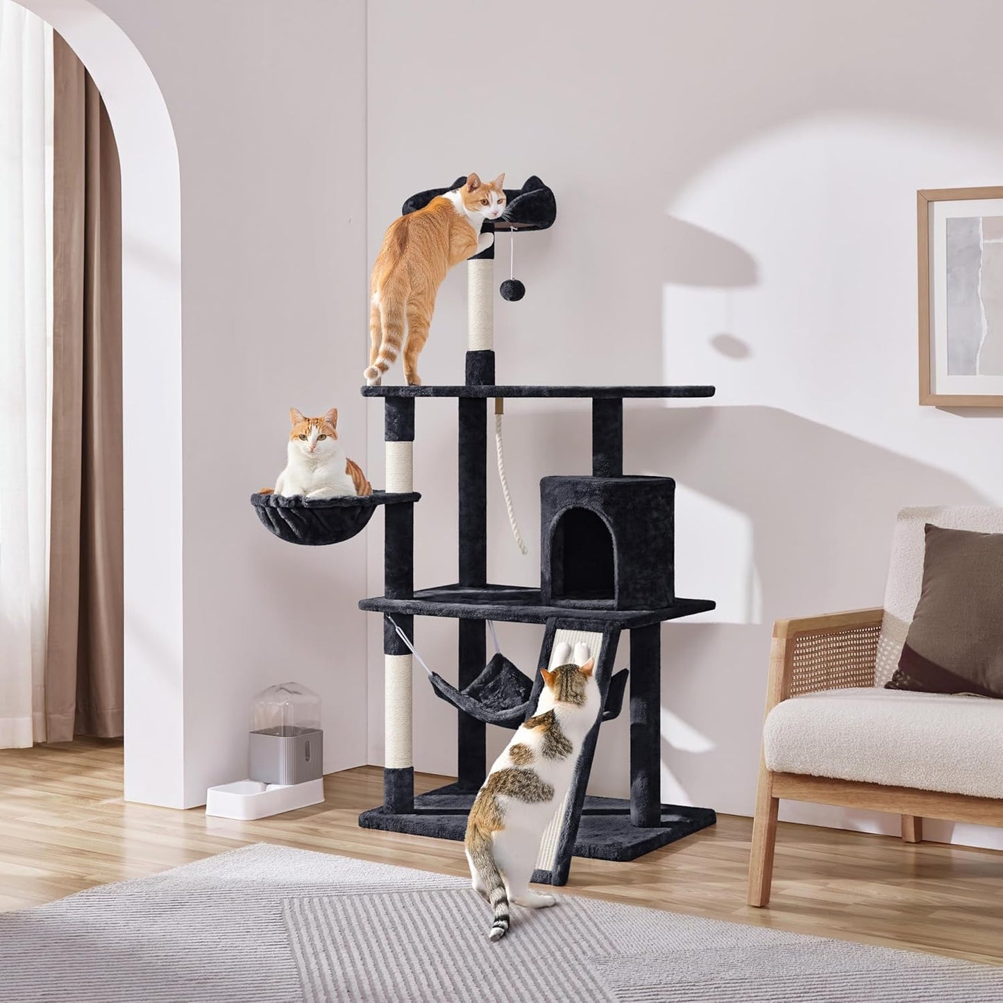 63.5In Multi-Level Cat Tree Tower Condo with Scratching Posts, Platform & Hammock, Cat Activity Center Play Furniture for Kittens, Cats & Pets