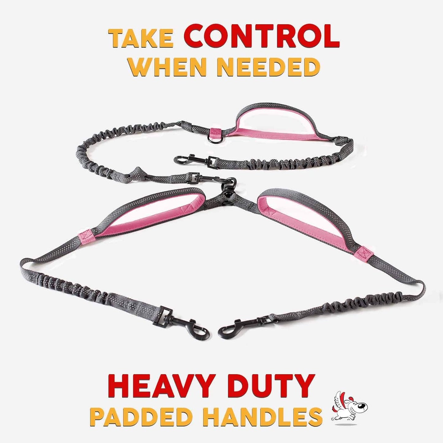 Exquisite Hands Free Dual Dog Leash for Medium Dogs. Trending Waist Leash for Walking 2 Dogs No Tangle. You Will Absolutely Love This Amazing Double Dog Gear (Dark Grey & Pink)