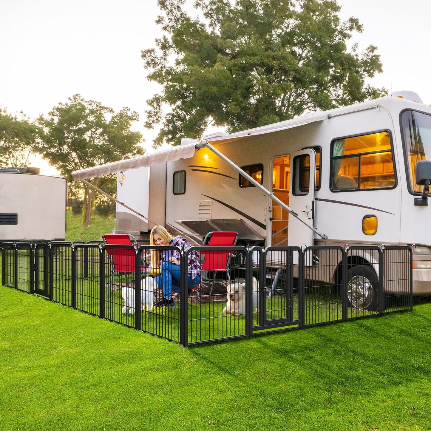 Dog Playpen Outdoor, 24 Inch 16 Panels Dog Pen Indoor Heavy Duty Puppy Exercise Pen Metal Pet Fence for RV Camping/Yard/Garden